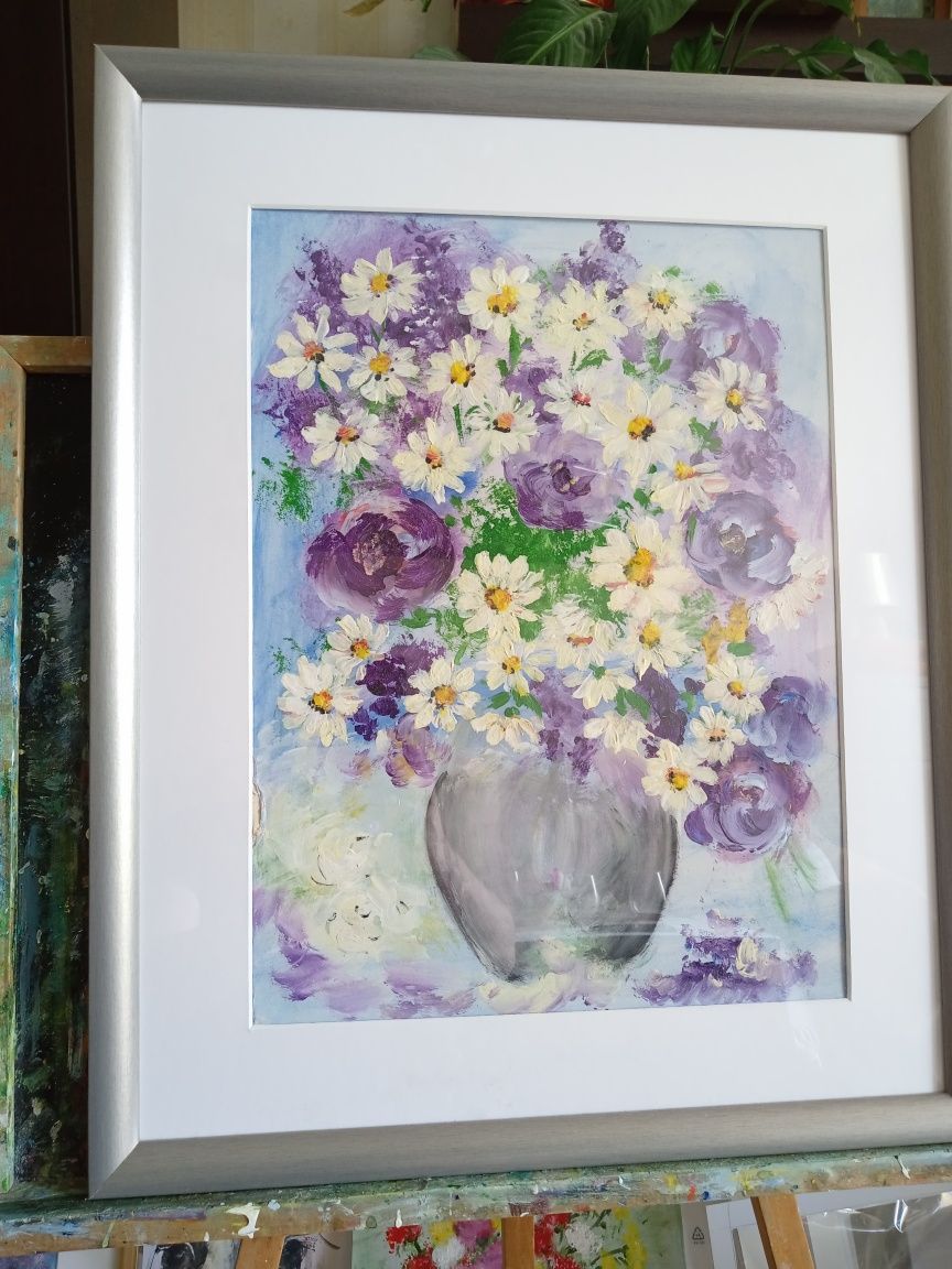 Obraz malowany akwarelą kwiaty w wazonie 2