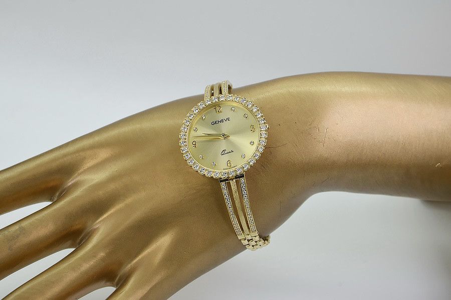 Złoty Okrągły Zegarek Damski 14K 585 Geneve z Kamieniami Gdańsk lw107y