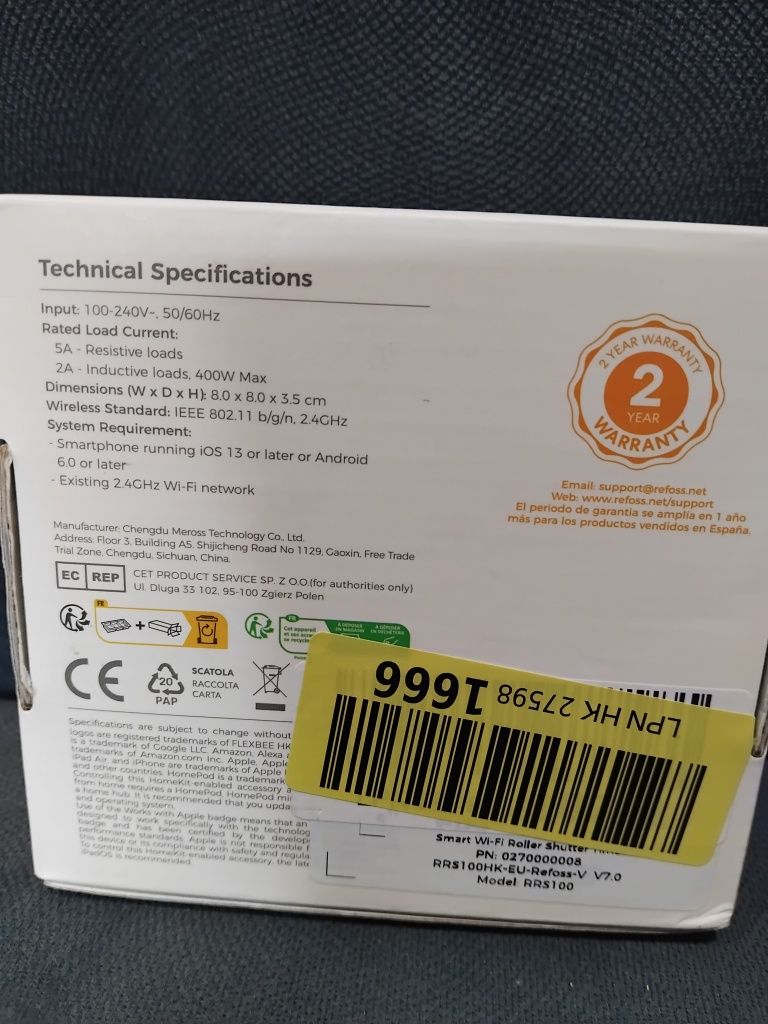 Przełącznik rolet Refoss WLAN z Apple HomeKit RRS100
