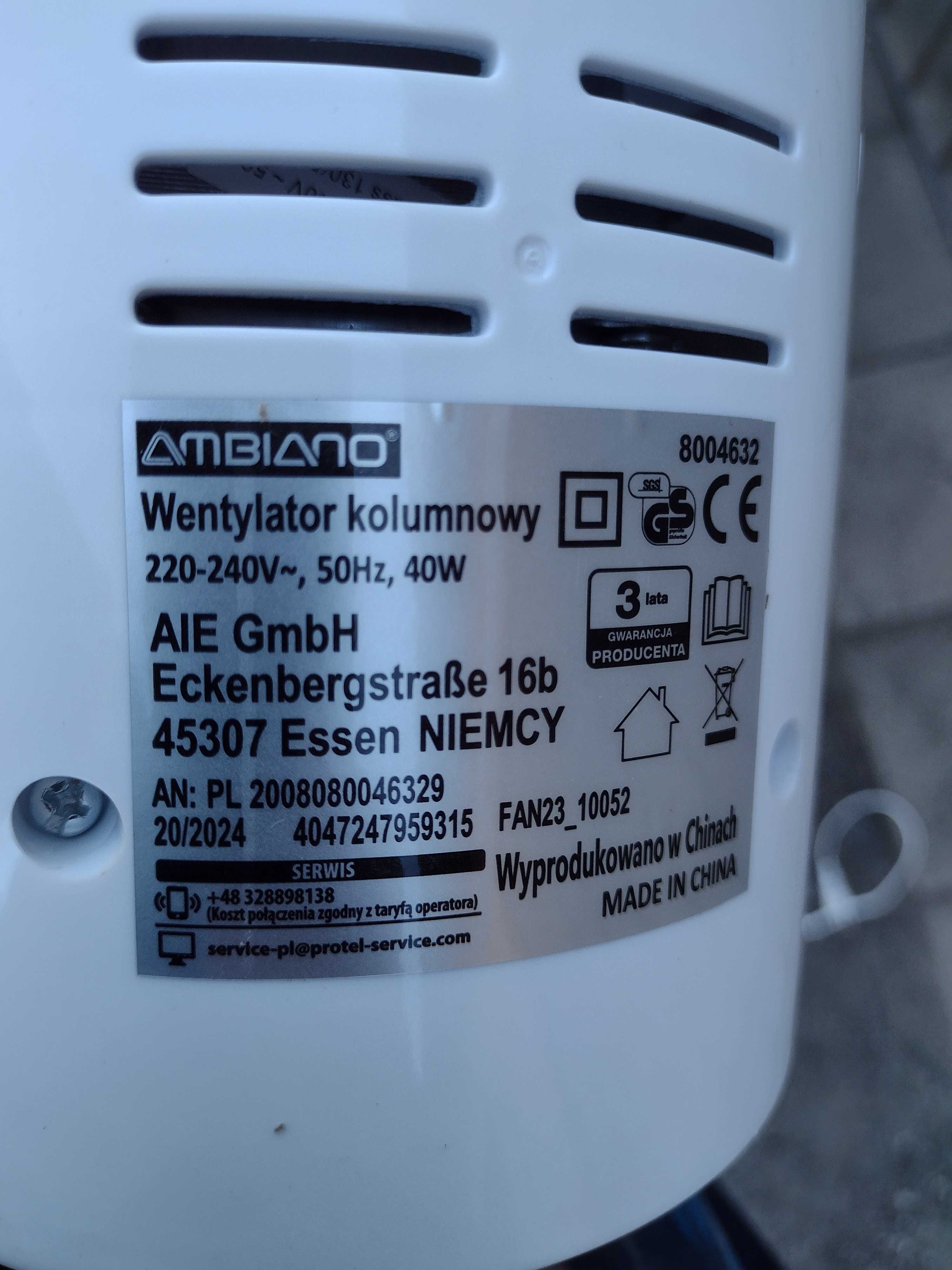 Wentylator kolumnowy z pilotem