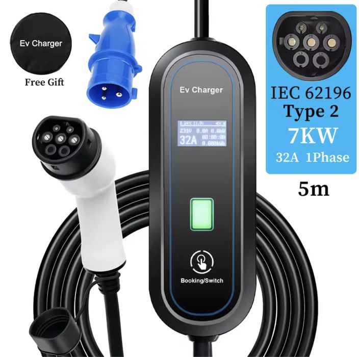 АКЦІЯ! Зарядка EV CHARGER 7KBT 32A Typel Type2 GBT WI-FI 5 метрів