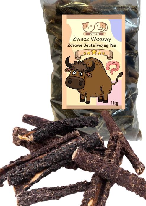 ŻWACZE WOŁOWE USZATE  na zdrową flore jelit 1kg Przysmaki Gryzaki