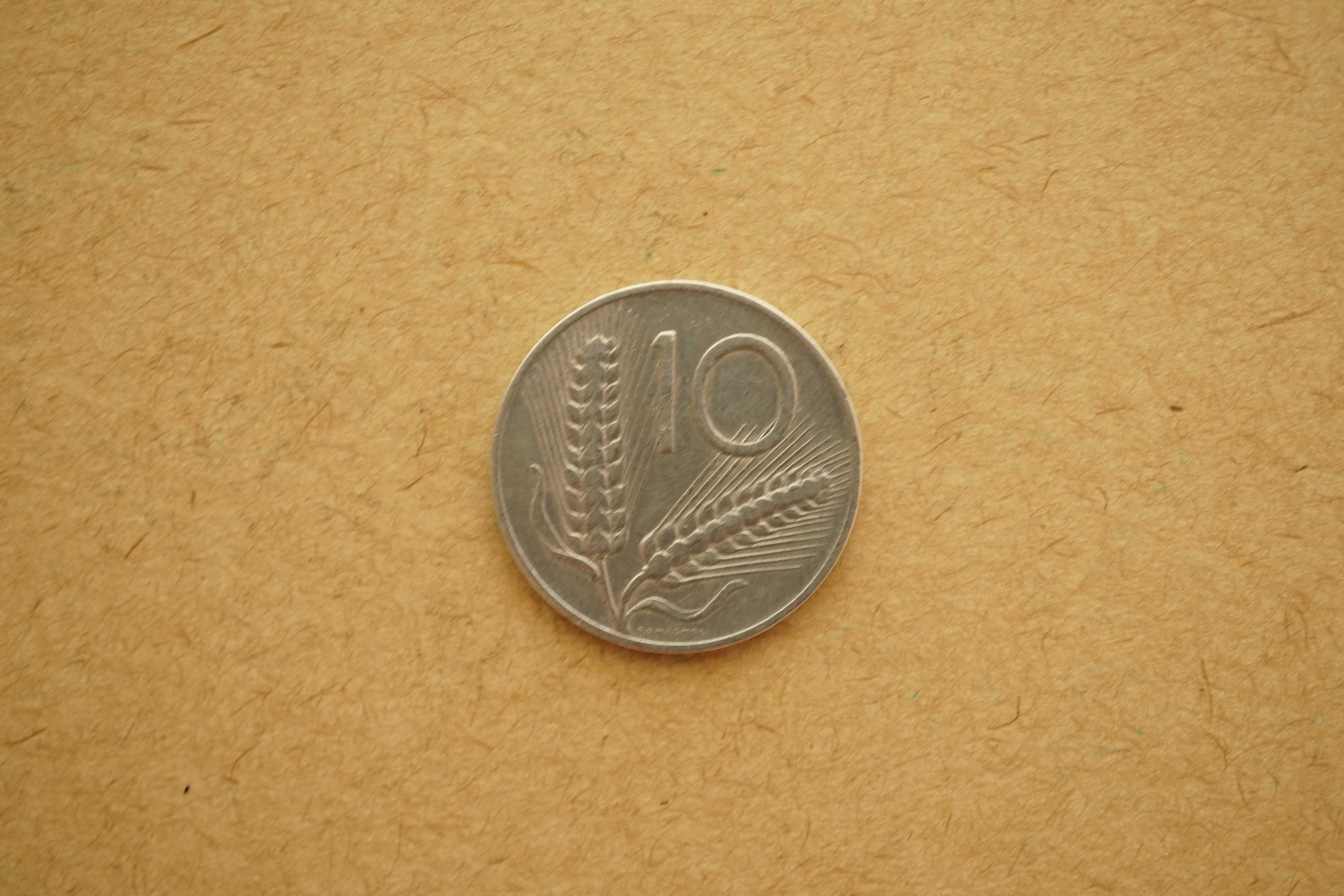 Moeda Real Itália 10 dez liras de espigas de trigo, 1955