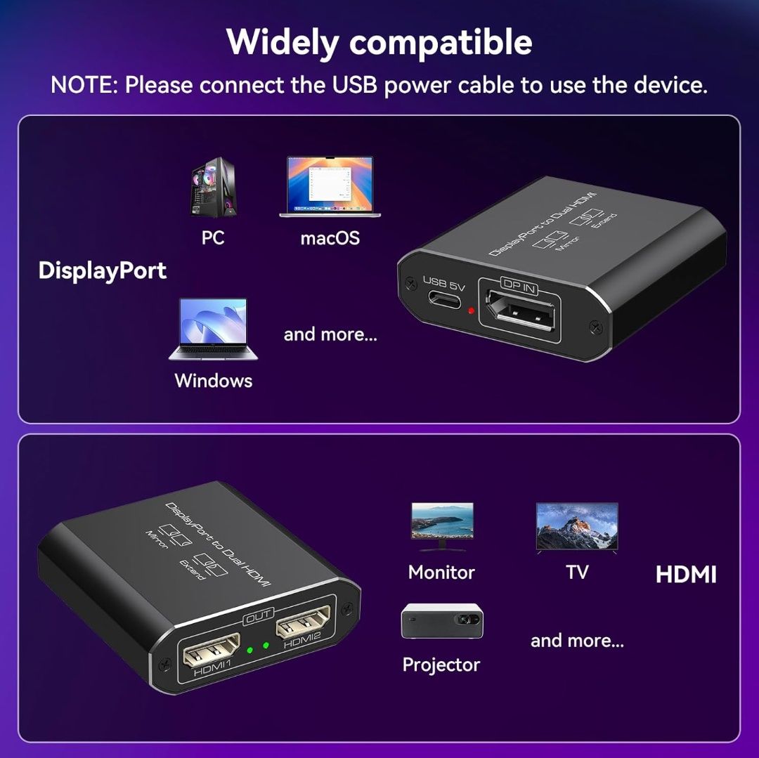 4K60Hz DisplayPort do podwójnego adaptera HDMI Display Port dual hdmi