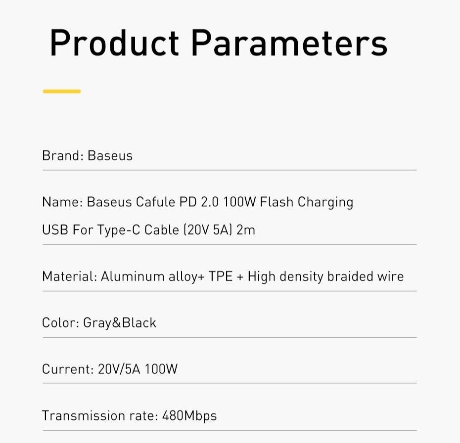 Оригінальний кабель Baseus 100w PD (20V/5A) type C to type C 1 метр