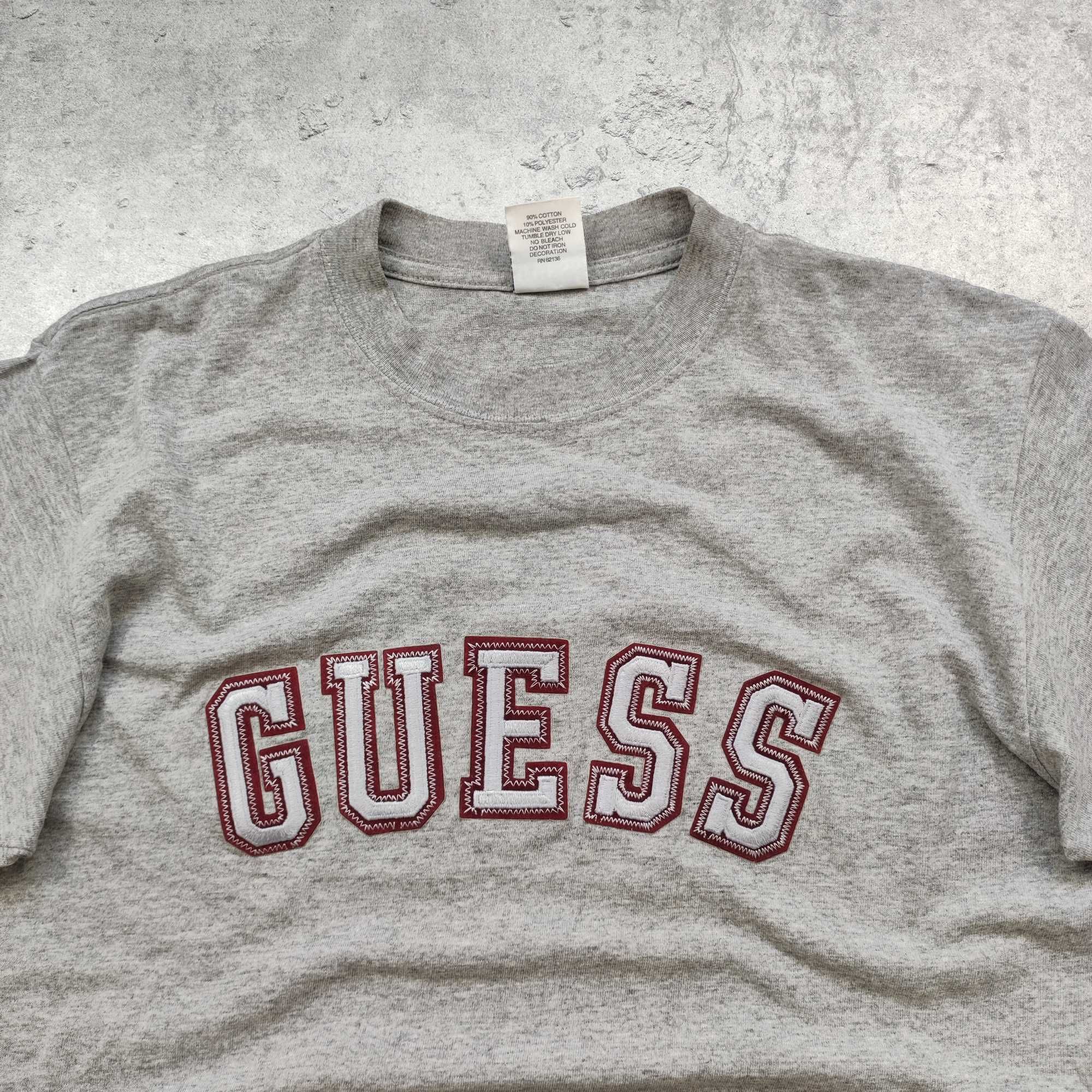 MĘSKA Koszulka Bawełna PREMIUM Haft Logo Guess California USA Szara