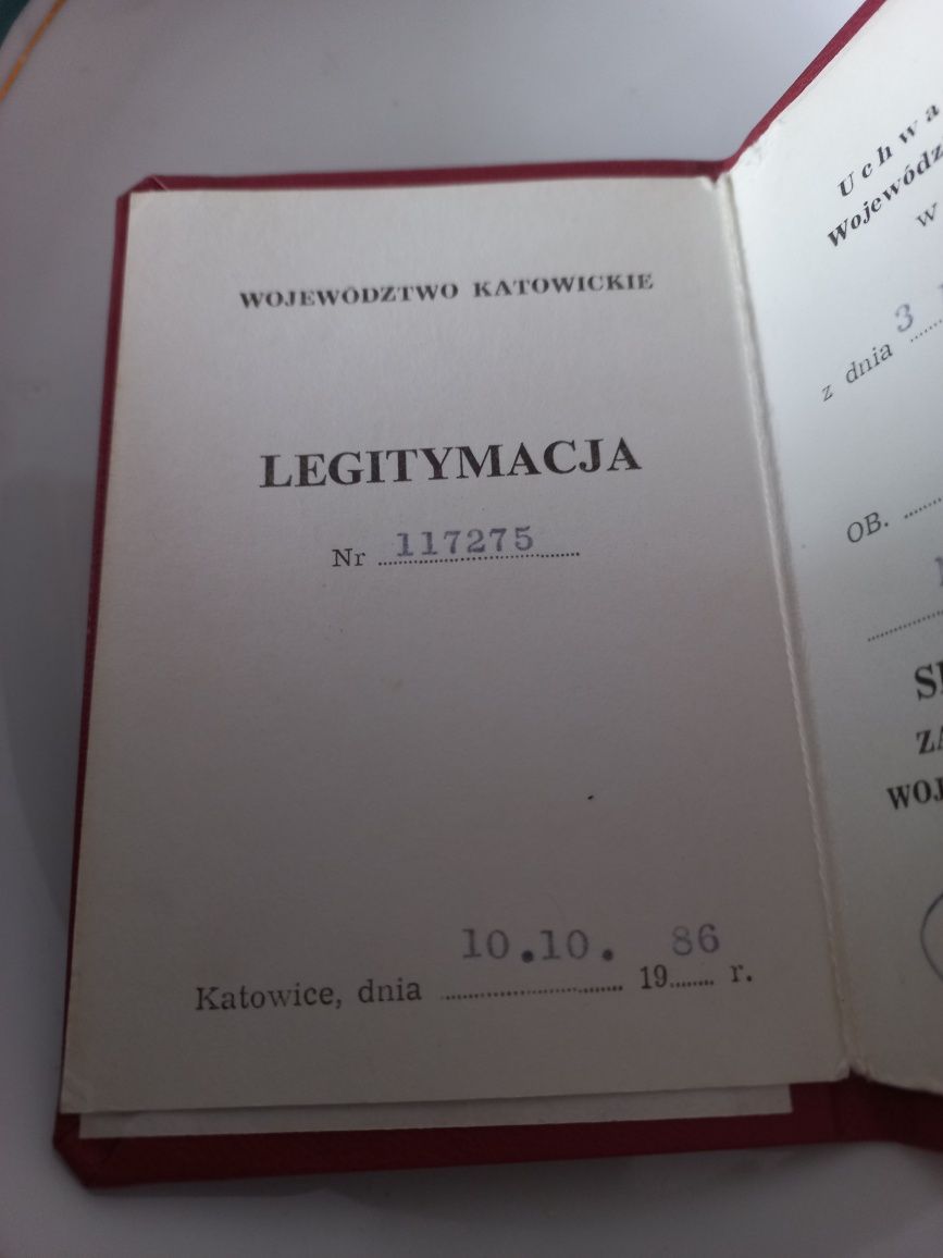 Odznaka,zasłużonemu w rozwoju Województwa Katowickiego PRL z Legitymac