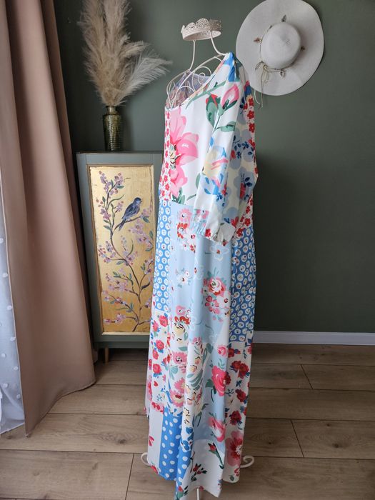 Letnia długa Sukienka Damska Plus Size XXL - Kwietny Patchwork Maxi
