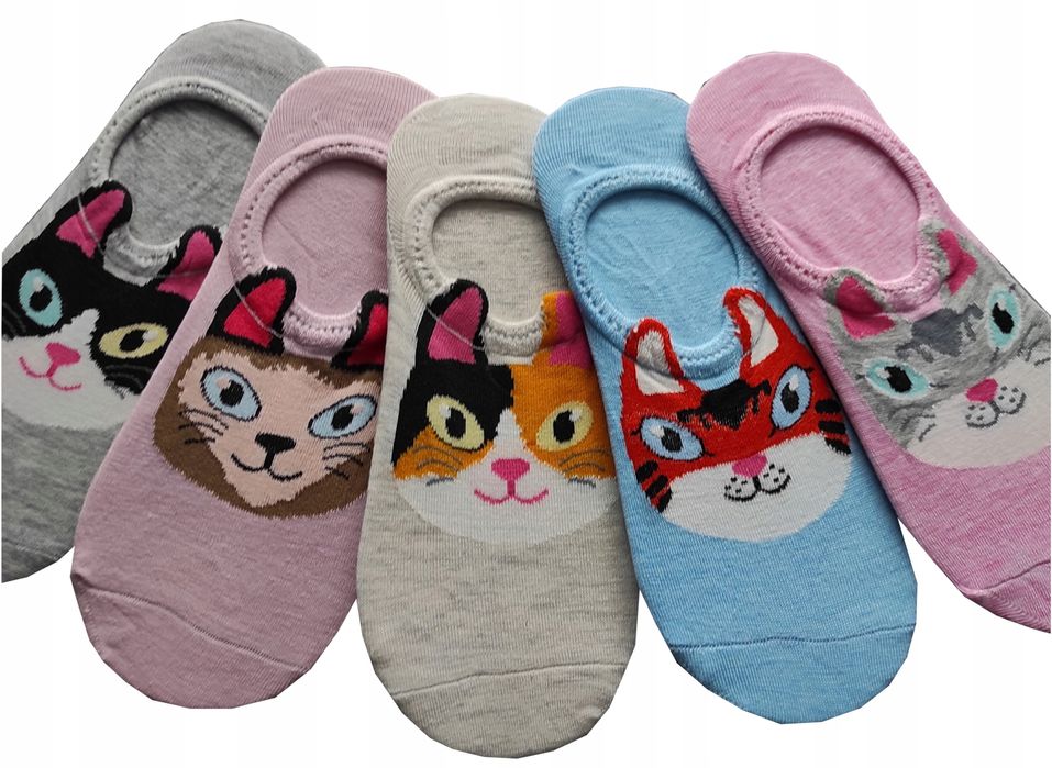 Stopki Bawełniane Damskie Koty 39-41 5-Par Silikon