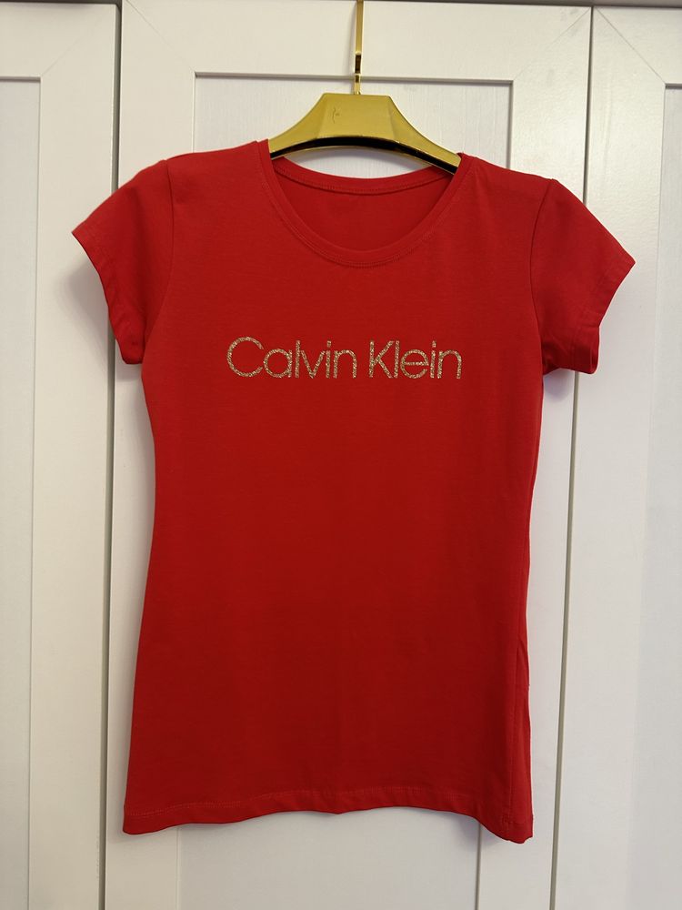 T-Shirt Calvin Klein złoty blyszczacy napis  S