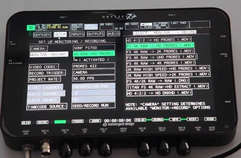 Odyssey 7q+ Raw рекордер монитор накамерный для Sony Atomos BMPC BMCC