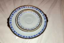 Piękny duży talerz złocony porcelana patera Prl Włocławek + 3 mniejsze