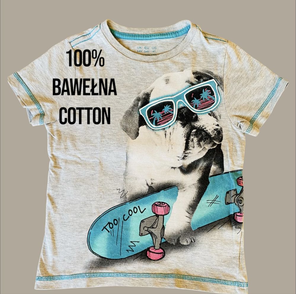 Koszulka T-shirt Top bluzka z pieskiem 3-4 lat 100% bawełna F&F lato