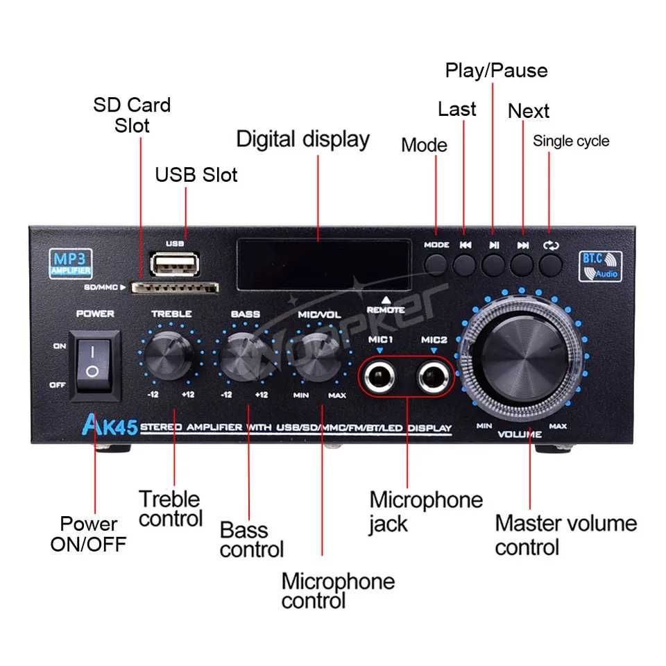 Woopker AK45 HiFi цифровий підсилювач потужності 90 Втx2 Bluetooth