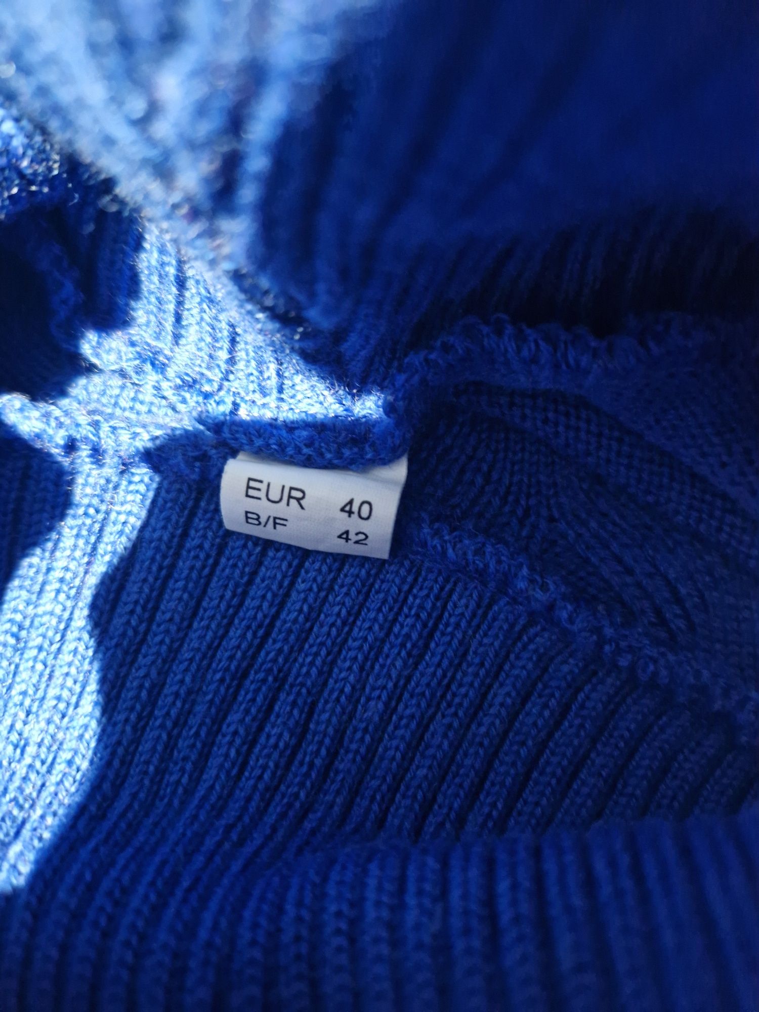 Chabrowy niebieski sweter golf z wełną Virgin wool Vintage