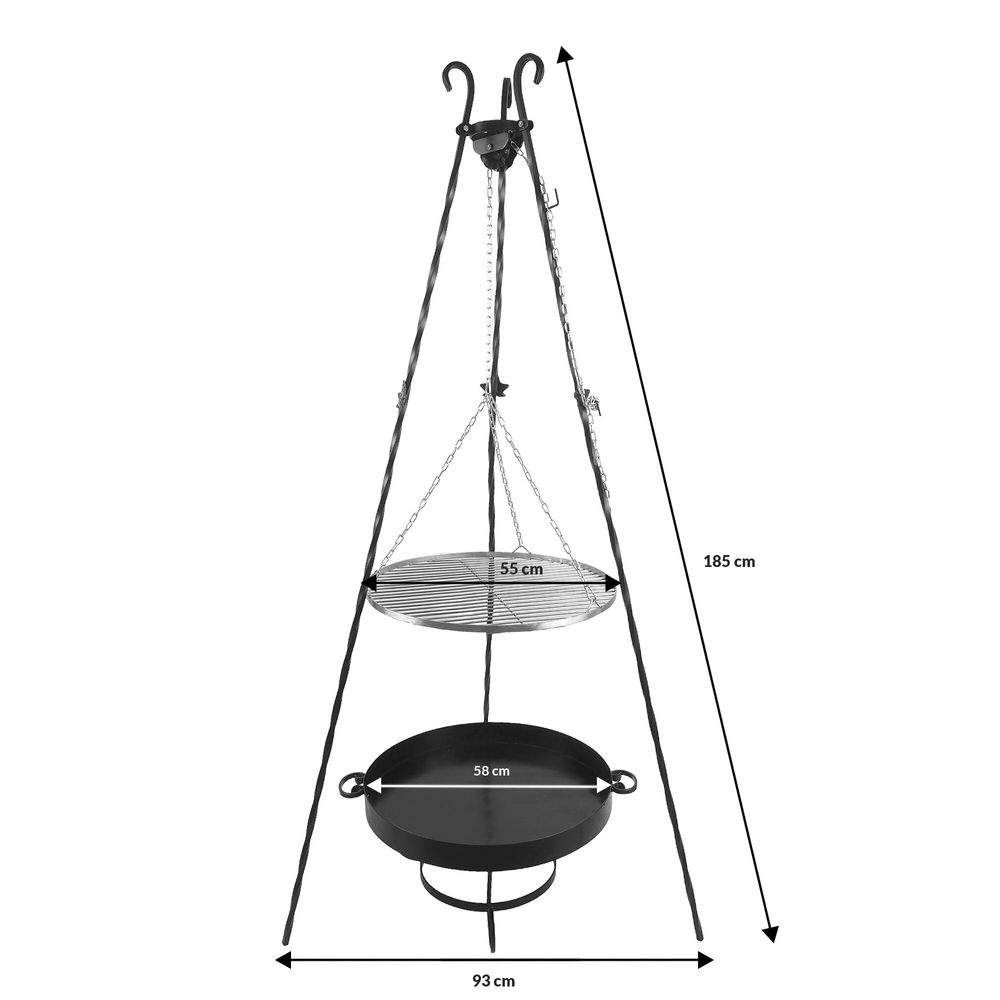 GRILL OGRODOWY PODWIESZANY trójnóg Średnica Paleniska: 60cm/70cm/80cm