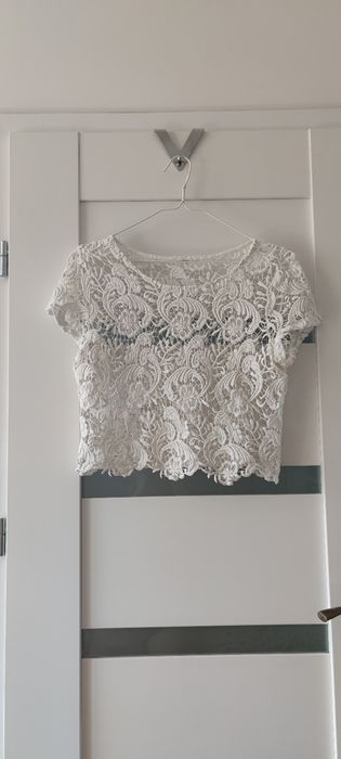 Letni ażurowy koronkowy top S 36 M 38 L 40 biały bawełna bawełniany