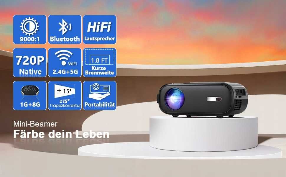 Mini projektor Bluetooth 5G, WiFi jak za darmo