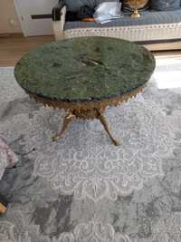 Stół  mosiężny z zielonym marmurowym blatem