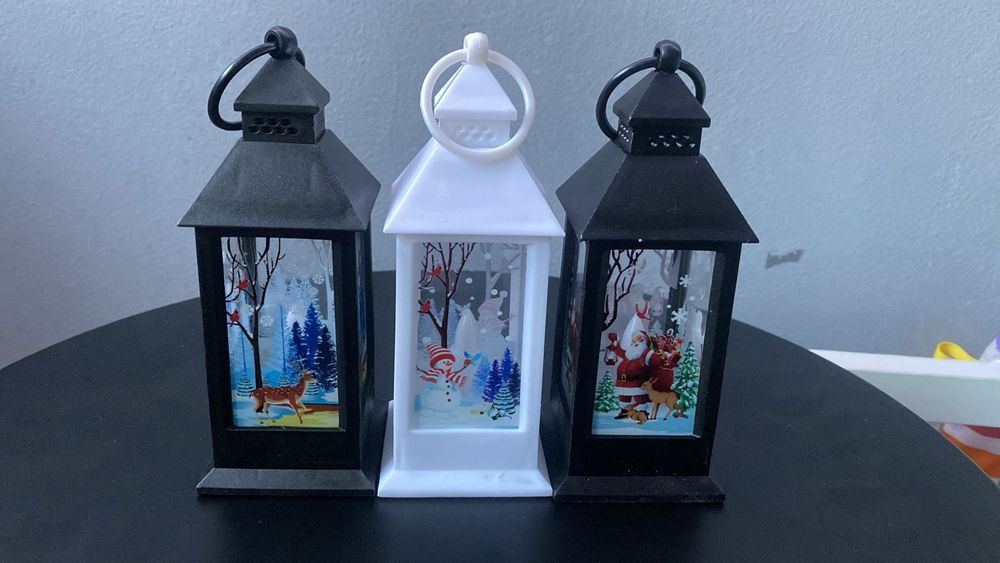 Lampion latarnia latarenka czarna biała 16×5,5cm świąteczna Christmas