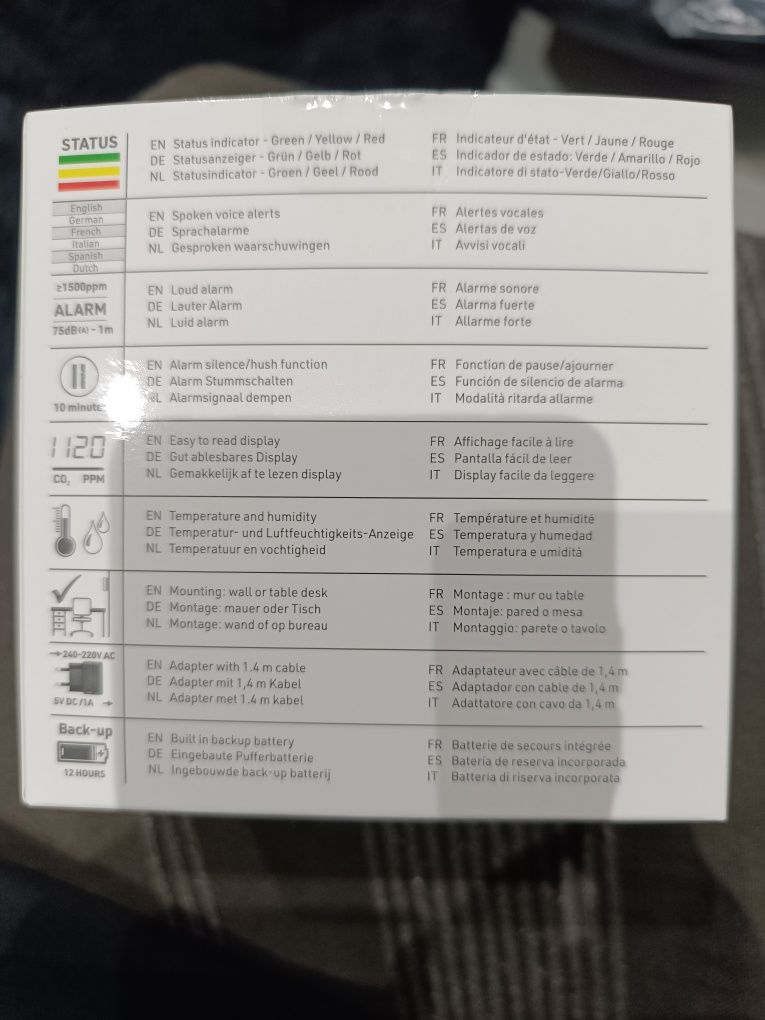 Medidor de dióxido de carbono, tempera e humidade