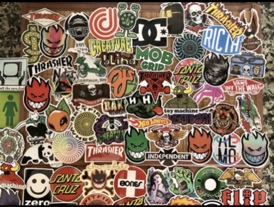 100 Stickers / Autocolantes marcas skate, surf