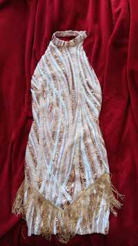Sukienka latino XXS złota ozdoby frędzle