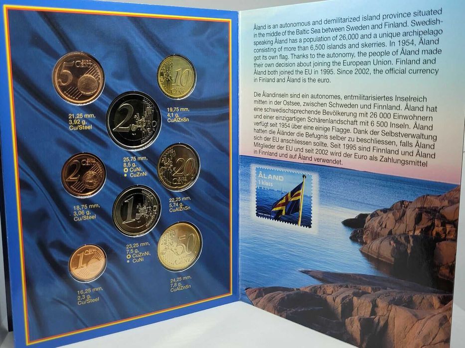 Carteira anual, euro set, BNC : Aland (moedas e selos) Finlândia