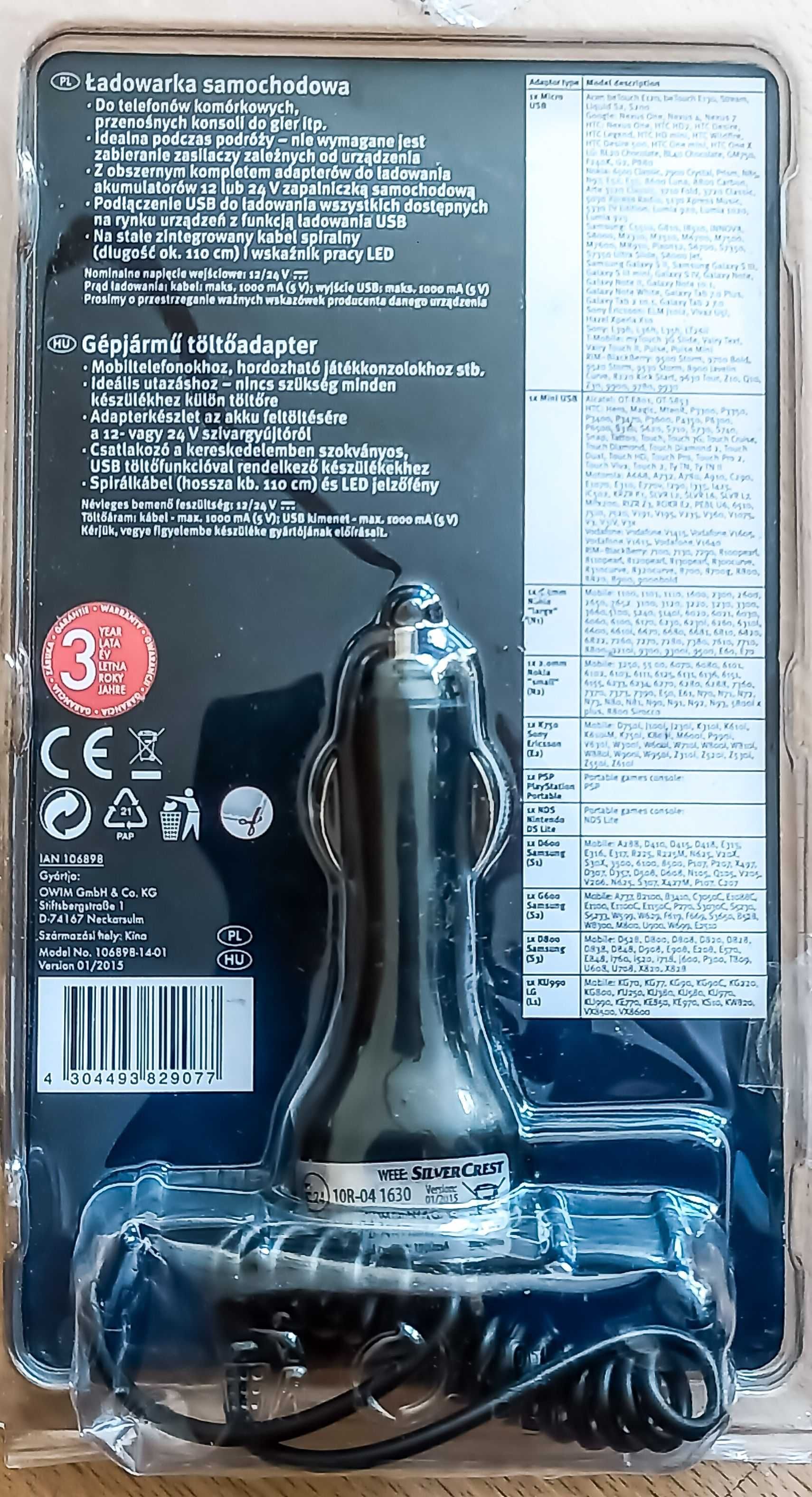 Ładowarka samochodowa + 11 adapterów