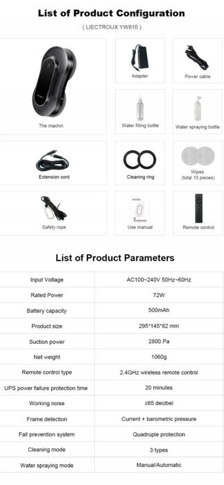 Robot do mycia okien LIECTROUX YW810 Nowy, wysoka moc ssąca