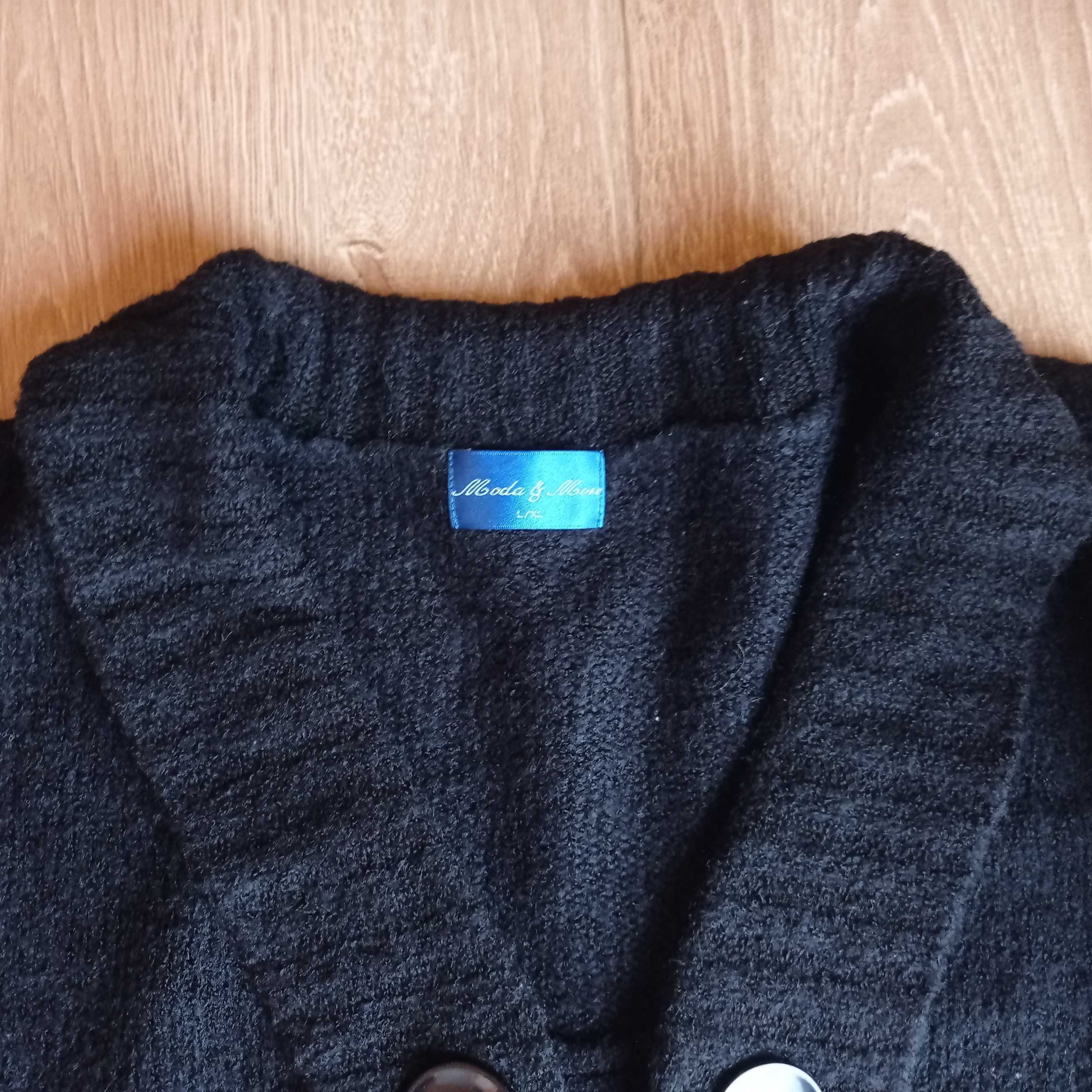 Moda&More Czarny Luźny Sweter oversize Zapinany Na Duże Guziki L/XL