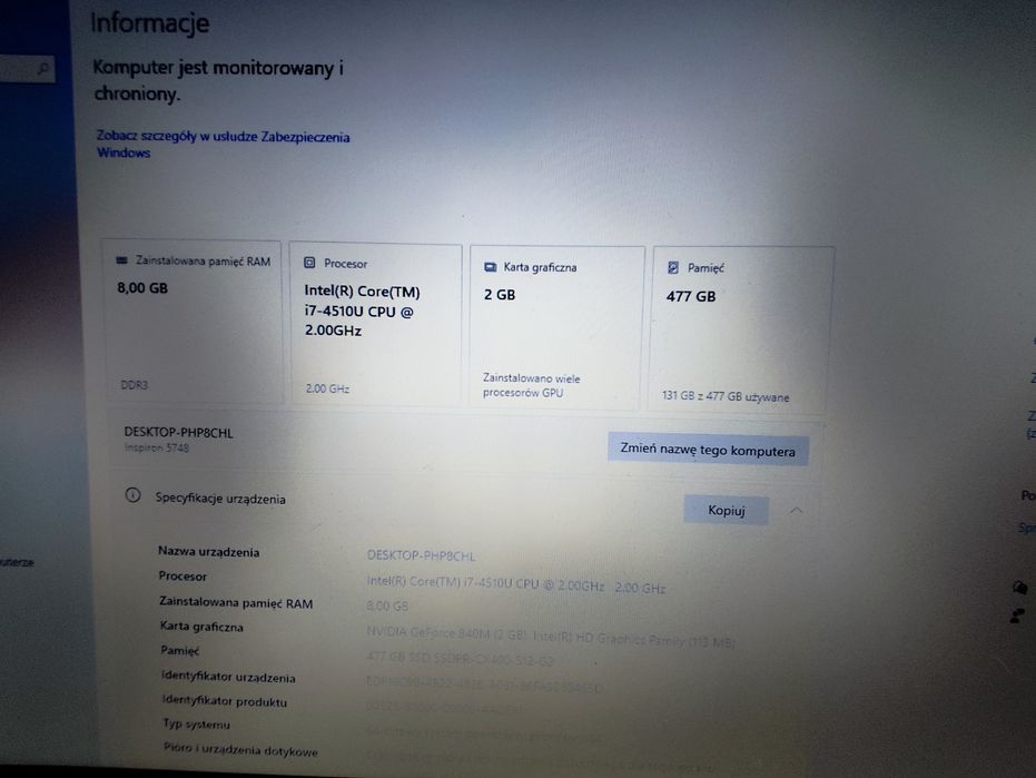 Laptop Dell 17 cali i7 SSD 500 GB GeForce 840M