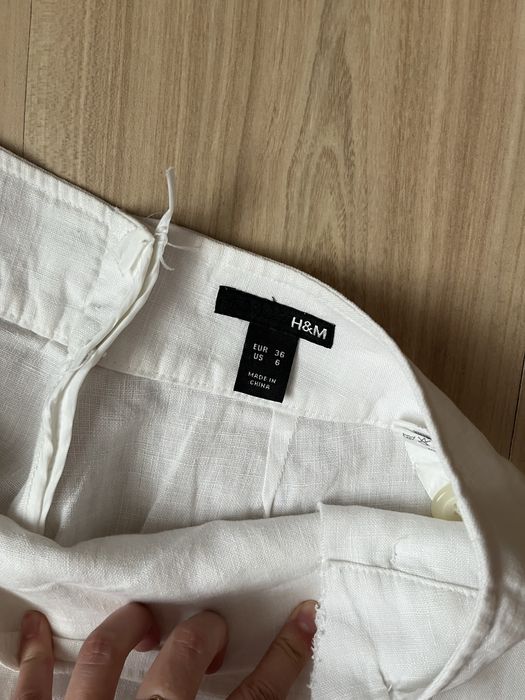 Białe spodnie lniane szeroka nogawka H&M