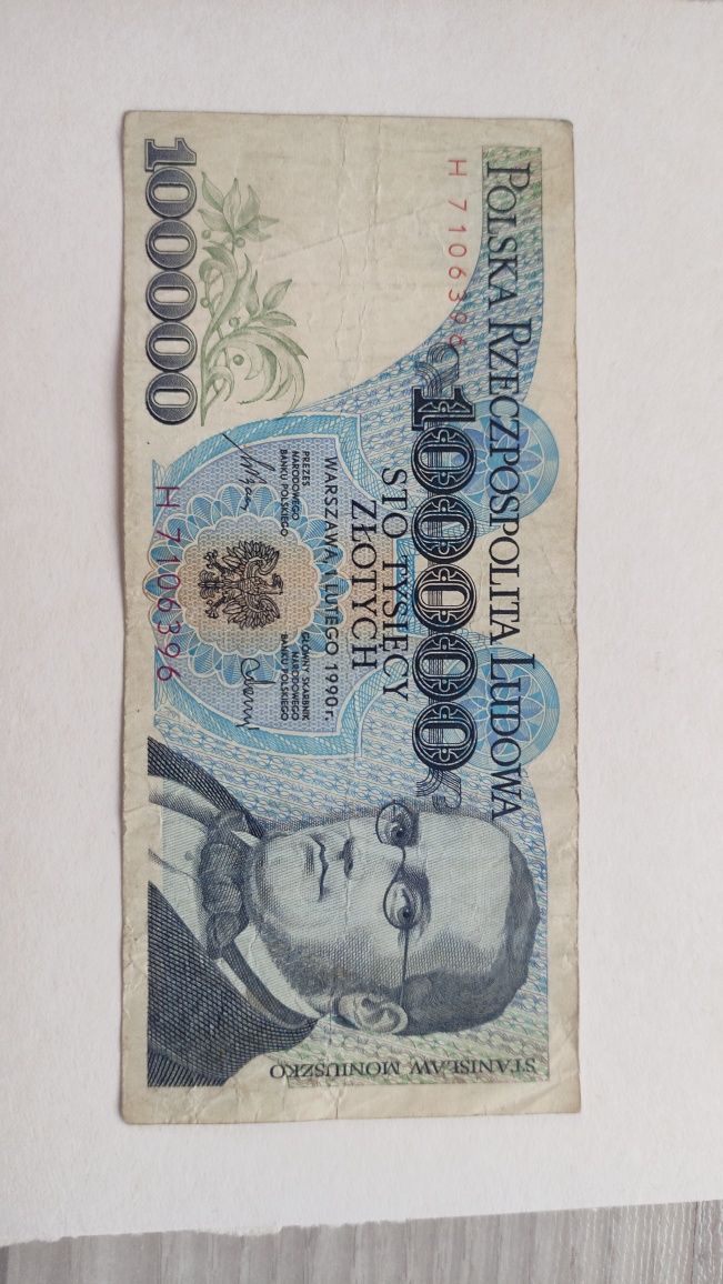 Banknot Polski 100000 zł 1990rok seria H