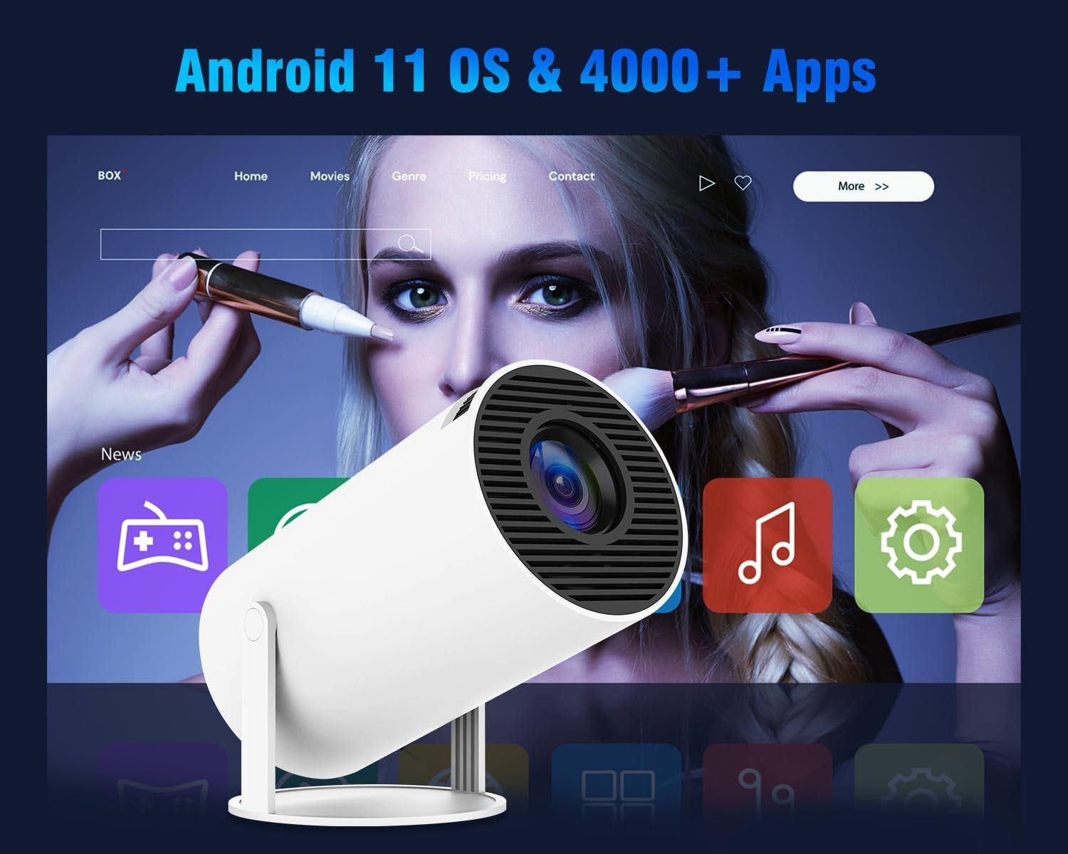 Projektor 4K z Android 11, ekran 200", Wi-Fi 6 i Bluetooth 5.0 biały