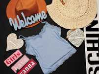 Shein - crop top prążek , koronka r 152/158