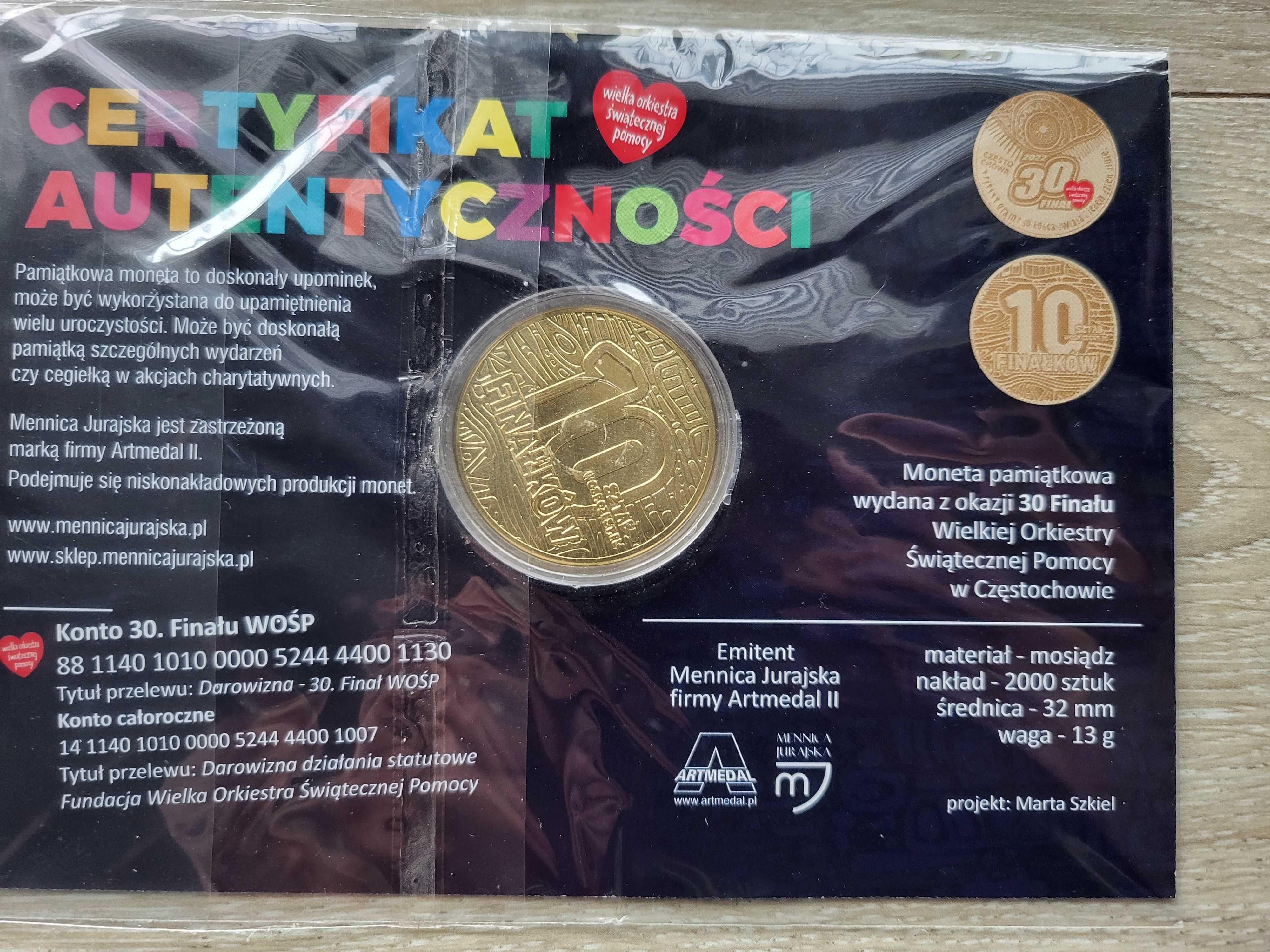 Moneta numizmat WOŚP 30 finał 2022 nowa