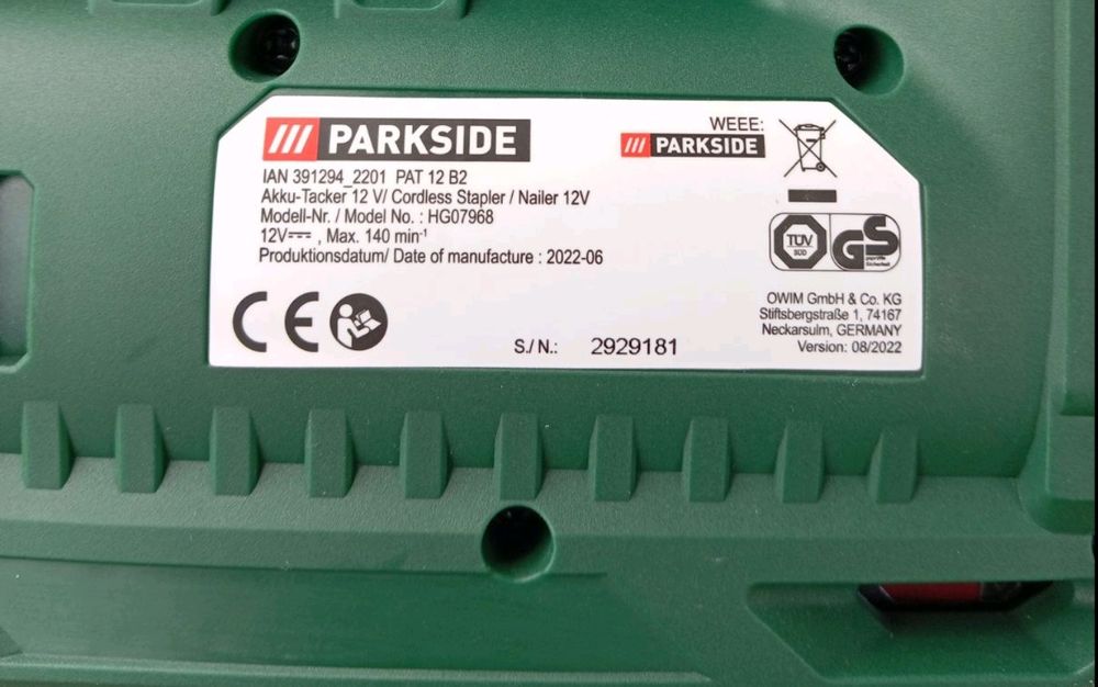 НОВ аккумуляторный степлер с Германии Parkside PAT 12 B2/акумуляторний