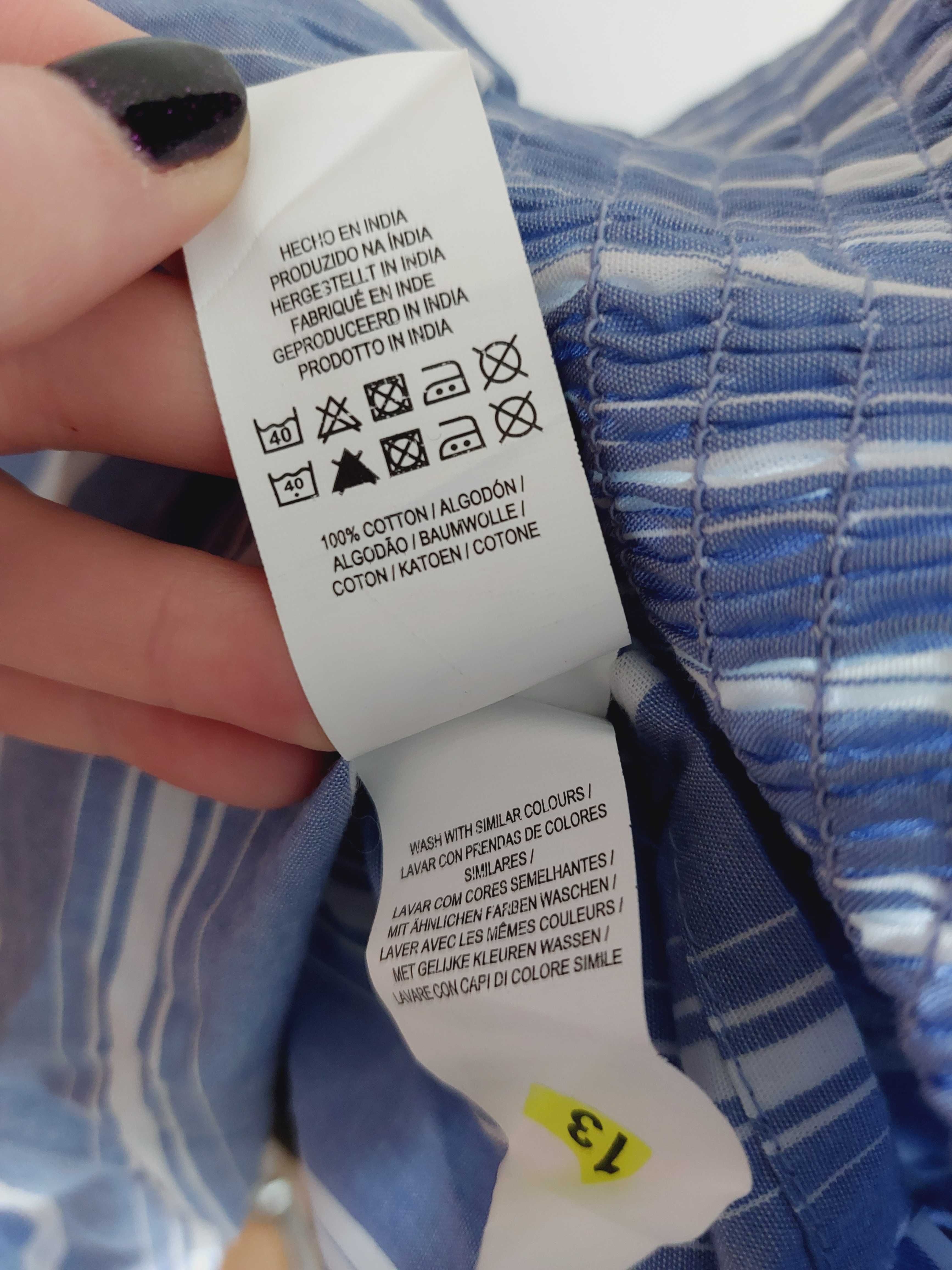 Primark bluzka koszula hiszpanka w pasy niebieskie biale bawelna l xl
