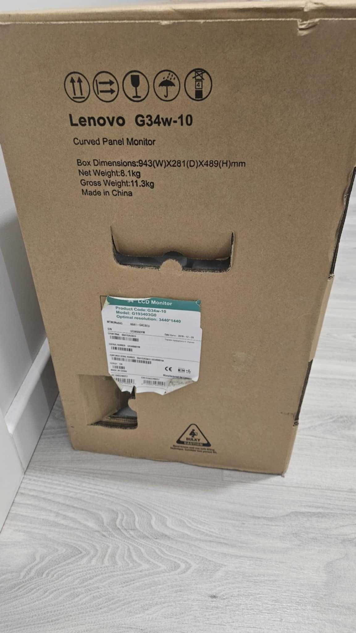 Uszkodzony Monitor Lenovo G34w-10, VA 144Hz, 34 cale, Zakrzywiony