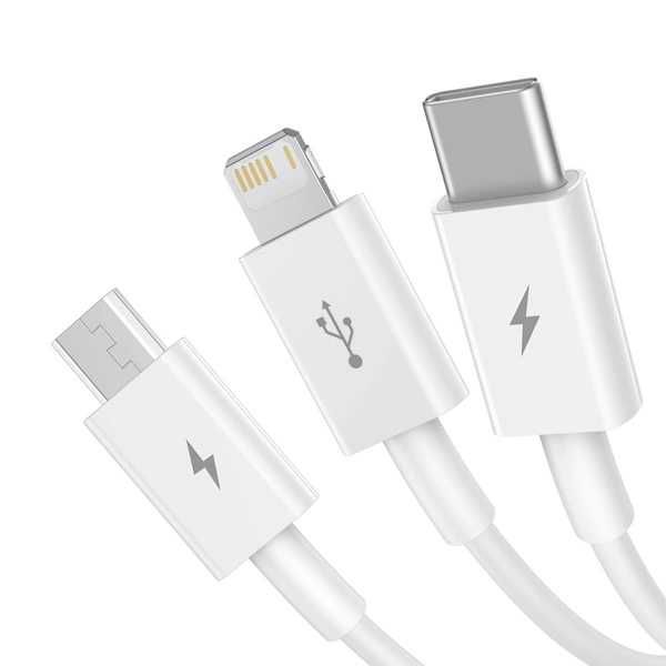 Kabel Baseus 3in1 USB-A - USB-C / Lightning / micro USB 0,5 m - biały