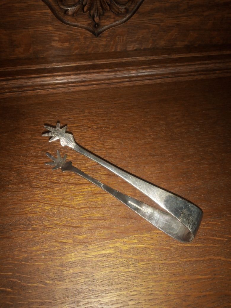 Stare posrebrzane szczypce do cukru w kostkach srebrzone sygnatura