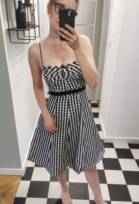 Karen Millen sukienka gorsetowa rozkloszowana pepitka kratka retro 50s