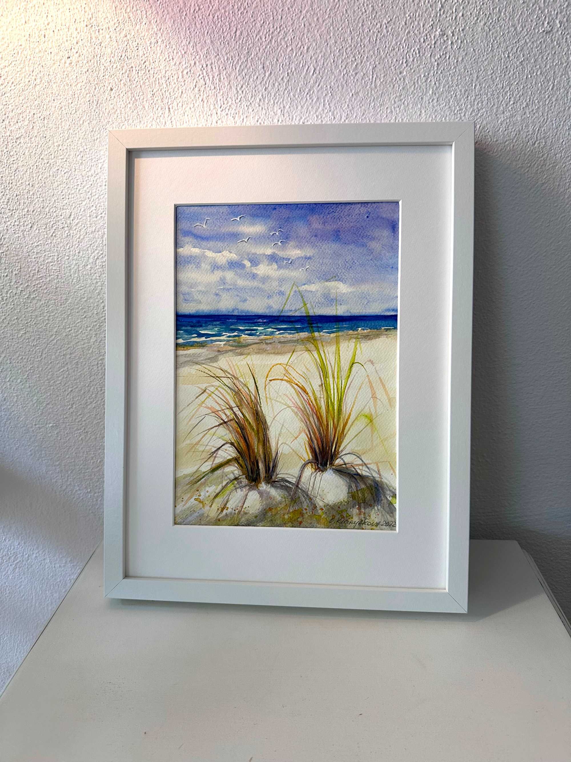 Pintura a augarela com moldura/ Framed original art"Memórias de praia"