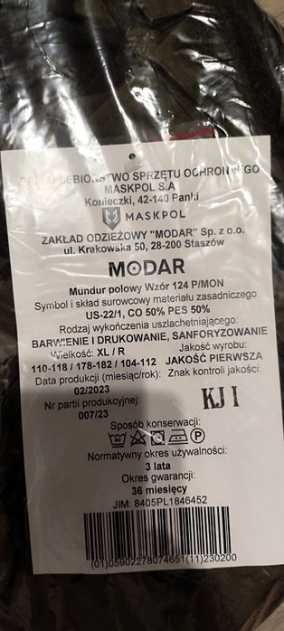 Mundur polowy 124 xl/xl oraz xl/r