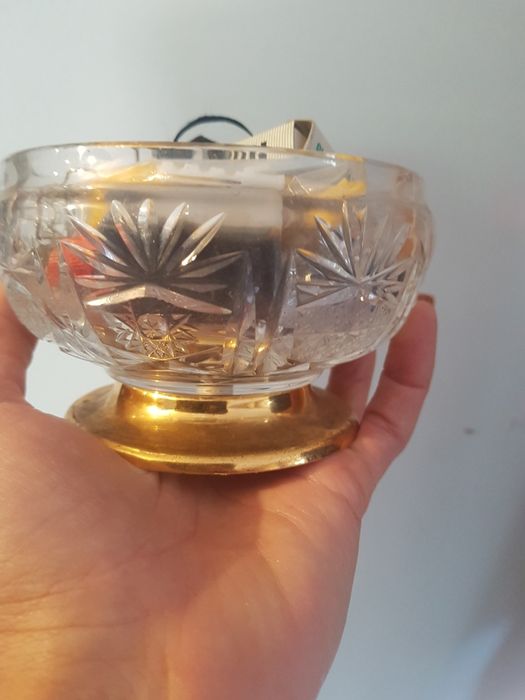 Piekna stara cukiernica krysztalowa, zlota