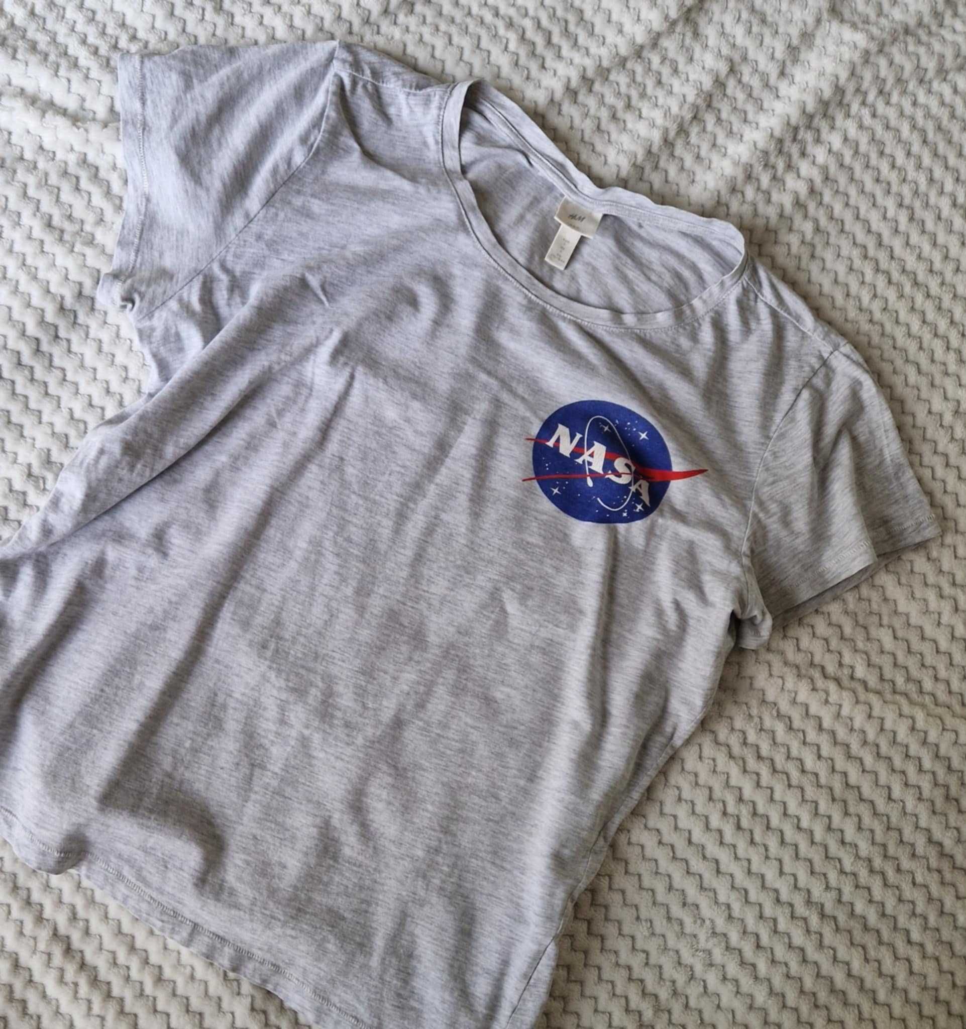 H&M luźna szara koszulka t-shirt damski z nadrukiem NASA M L