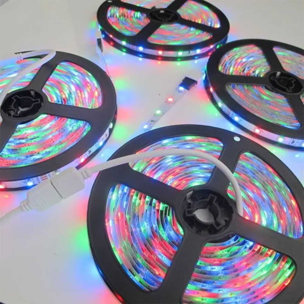 КОМПЛЕКТ Светодиодная LED лента 3528 RGB 12V цветная 5м + пульт + блок
