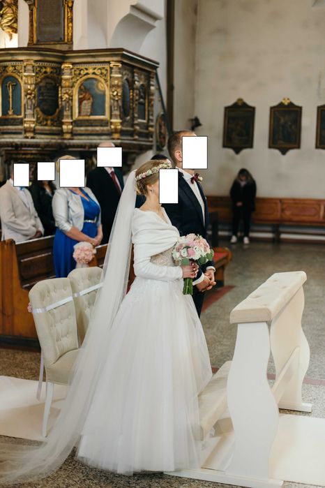 długi gładki welon katedralny 2,5 m kolor ecru