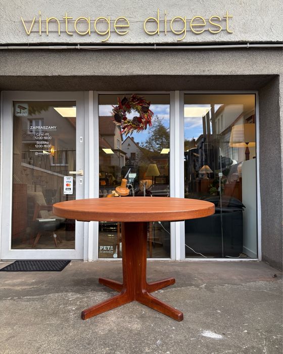Skandynawski stół tekowy rozkładany ø 115 cm Dania lata 60 vintage